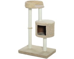 Kattenboom – Krabpaal – Klimboom – Kattenmeubel – Kattenhuis – Beige en Coffee – Natuurlijke Jute Krabpalen – Stevige E1 Spaanplaat 61x41x96 cm