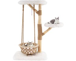 Kattenboom – Krabpaal – Klimmeubel – Speelboom – Kattenmeubel – Natuurlijke Perenhout Takken – Comfortabele Hangmat Met Kussen – Extra Stabiel Met Anti-Kantel Mechanisme