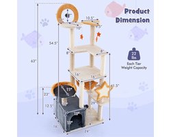 Kattenboom – Krabpaal – Klimtoren – Kattenhuis – Kattenmeubel – Ruim Multi-level Ontwerp – Stabiele Basis met Sisal Krabvoorzieningen – Beige Donkergrijs Oranje