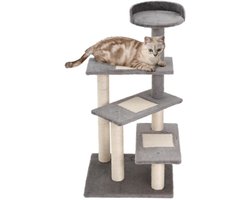 Krabpaal: Kattenboom Krabpaal Speelboom met 5 Trappen – Kattenkrabboom van Pluche Beige/Grijs 48,5 x 48,5 x 100 cm voor Klimmen, Spelen en Relaxen