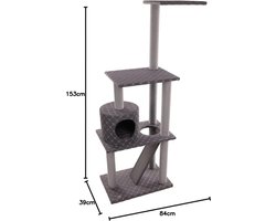 Kattenboom – Krabpaal – Speeltoren – Krabmeubel – Klimpaal – Katoenen Krabtouw – Sisal Krabmat – Compact 84x39x153 cm – Robuuste Stof 350 g/m²