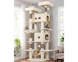 Kattenboom - Krabpaal - Spelen en rusten - XXL formaat met meerdere verdiepingen - 204 cm hoog - Beige