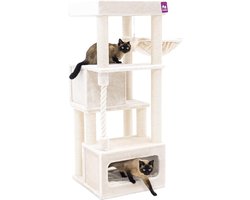 Kattenboom Lodge - Krabpaal speelhuis - Klimmen en slapen - XL Lounge mand - 58x58x150 cm - Crème