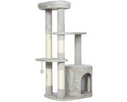 Krabpaal: Kattenboom Meerlagige Klimpaal Katten Multifunctioneel Activiteitencentrum Met Kattenhuis, Sisal Krabpaal en Platforms Comfortabel Zacht Pluche Kattenrust- en Speelmeubel Voor Middelgrote Katten 114×60×45cm Lichtgrijs