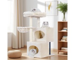 Kattenboom met Grote Platform en Krabpalen voor Binnen - Beige, 92 cm Hoog