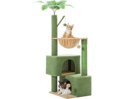 Kattenboom met Hangmat - Kattentoren Krabpaal - Spelen Krabben Klimmen - Verwijderbare Pomponstokken - 40x40x115 cm - Groen
