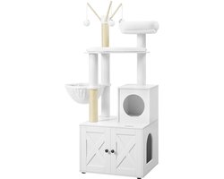 Kattenboom met Kattenbak 151 cm – Luxe 2-in-1 Krabpaal met Verborgen Kattenbak, Ligplekken & Krabpalen – Stabiel, Modern & Compact Kattenmeubel in Cloud White – Industrialhome