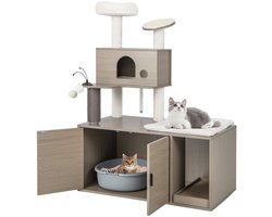 Kattenboom met Kattenbak Moderne 2 in 1 Kattentoren Zitstok Sisalpalen Krabplank Helling Platformen Hangende Ballen voor Katten