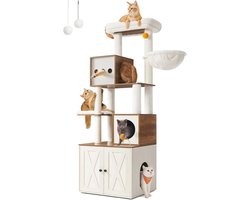 Kattenboom met Krabpaal en Litter Box - 180 cm Hoog, Washable Kussen en Comfortabele Platform