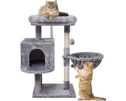 Kattenboom met Krabpaal - Kattenhuisje Klimtoren - Spelen en Rusten - Compact en Stabiel - 41x31x75 cm - Grijs