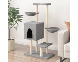 Krabpaal: Kattenboom met Krabpalen - Kattentoren Klimboom - Spelen en Ontspannen - Meerdere Niveaus - 117 cm - Lichtgrijs