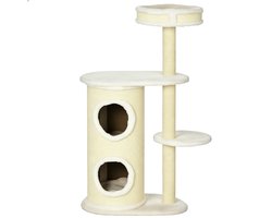 Kattenboom met Krabton 59x35x100 cm Beige Bevat een kattenmand, speelse bal en klimpaal Zachte pluche afwerking voor rust en vermaak Geschikt voor katten onder de 5 kg