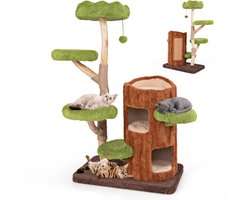 Kattenboom met Meerdere Niveaus Kattentoren met Twee Niveaus Krabpalen van Sisal Bovenste Zitstok Ronde Platforms Hangend Speeltje