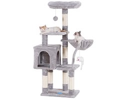 Kattenboom met speelgoed en krabpalen voor binnenkatten - Kattentoren met pluche en hangmat in grijs