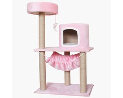 Kattenboom Met Speelgoed - Kattenmeubel Klimhuis - Spelen Ontspannen Slapen - Meerdere Niveaus - 61x41x99cm - Roze