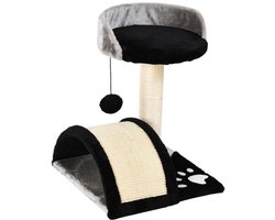 Kattenboom multifunctionele krabpaal 35,5x37x46 cm zwart met platform, sisalkrabpaal en speelbal, meerlaagse structuur, bekleed met zachte pluche, stevig houten frame, binnenkatten spelen en ontspannen