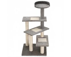 Kattenboom multifunctionele krabpaal 48,5x48,5x100 cm grijs met sisal krabpaal, meerlagige trap en platform, bedekt met comfortabele pluche, stevige houten constructie, geschikt voor binnenkatten om te ontspannen en te spelen