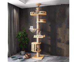 Kattenboom Plafond - Klimtoren Kat - Spelen Krabben - In Hoogte Verstelbaar - 40x40x310cm - Rood Zwart
