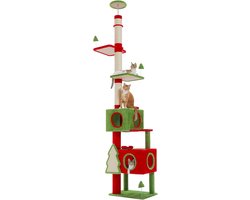 Kattenboom Plafond - Krabpaal Toren - Katten Klimmen - Verstelbare Hoogte - 55 x 40 x 274 cm - Rood