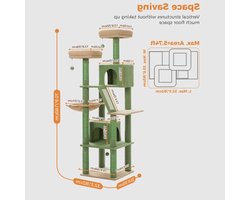 Kattenboom - Sisal Krabpalen - Kitten Krabpaal - Katten Klimmuur - Arbre a Chat - Meerdere Verdiepingen - Grote - 180cm - met Hangmat & Speeltjes - Houten Krabmeubel - voor Binnenkatten - Groen