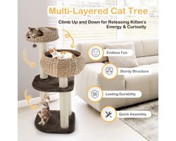 Kattenboom Toren Binnen Katten Activiteiten Boom met Gezellige Zitstokken Mand Bedden Bal Touw Krabpalen