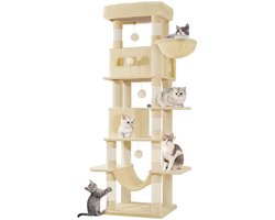 Krabpaal: Kattenboom &ndash; Voor Binnengebruik en Maine Coon &ndash; 170 cm Grote Kattenboom met Meerdere Levels, Groot Ligvlak en Wasbare Mat &ndash; Beige