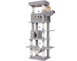 Krabpaal: Kattenboom – Voor Binnengebruik en Maine Coon – 170 cm Grote Kattenboom met Meerdere Levels, Groot Ligvlak en Wasbare Mat – Lichtgrijs