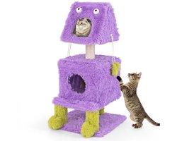 Kattenboom voor Binnenkatten Originele Kattentoren met Monsterthema en 2 Privéappartementen Zacht Pluche Krabpaal van Sisal