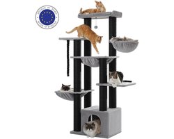 Kattenboom - Voor Grote Binnenkatten – Krabpaal - Hoog Kattenmeubel - met Sisal Krabpalen - Condo Hangmat - Meerdere Verdiepingen – Arbre a Chat - met Pluche Perch Speelbal - 170cm - Zwart