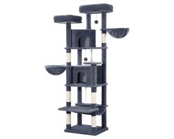 Krabpaal: Kattenboom &ndash; Voor Grote Katten &ndash; 175 cm Stevige Kattenboom met Krabpalen, 2 Kattenhuizen, 2 Ligplateaus en 2 Mandjes &ndash; Donkergrijs