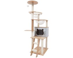Krabpaal: Kattenboom – Voor kleine katten – Multi-level klimtoren met krabfunctie – Grijs, 135 cm hoog