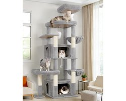 Krabpaal: Kattenboom XXL - Krabpaal Klimmeubel - Spelen en Rusten - Voor 3-5 Grote Katten - 192 cm Hoog - Lichtgrijs