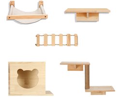 Kattenbrug - Kattenladder - Kattenmeubel Wand - Krabladder Kat - Houten Kattenwand - Kattenklimbrug - Wandmeubel Kat - Sisal Krabbrug - Klimladder Kat - Ophangbrug Katten - Wandklimrek - Kattenklimladder - Kattenkrabaccessoire