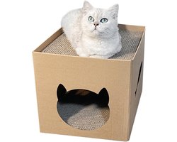 Kattenhuis Karton - Krabhuis Speelhuis - Krabben en Rusten - Duurzaam Golfpapier - 30x30x30 cm - Lichtbruin