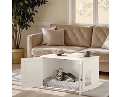 Kattenhuis, kattenbakkast met uitneembare scheidingswand, bijzettafel