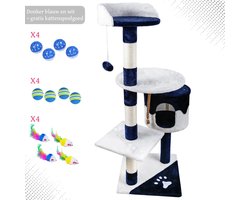 Kattenhuis – Kattenkrabpaal met grot, sisalstammen & speelaccessoires – Katten Speelhuisje – Kattenboom – 112 cm – krabpaal – voor katten – Donker grijs