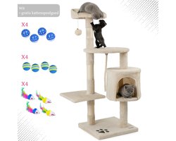 Kattenhuis – Kattenkrabpaal met grot, sisalstammen & speelaccessoires – Katten Speelhuisje – Kattenboom – 112 cm – krabpaal – voor katten – wit