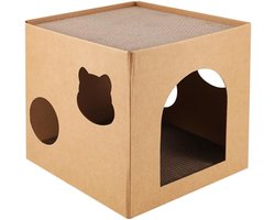 Kattenhuis Krabpaal - Huis voor Katten - Spelen en Krabben - Inclusief Kattenkruid - 31 x 30 x 6 cm