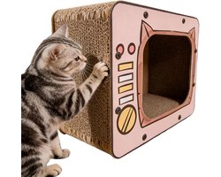 Kattenhuis Krabpaal - Huisdier Meubel - Spelen Krabben - Uniek TV Design - 42x32x11 cm - Roze