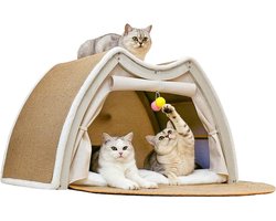 Krabpaal: Kattenhuis Krabpaal - Kattenmeubel - Rusten Spelen - 2-in-1 Ontwerp - 62 x 50 x 43 cm - Beige