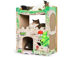 Krabpaal: Kattenhuis Krabpaal - Kattenmeubel Villa - Spelen en Krabben - Gemaakt van Golfkarton - 54 x 34 x 71 cm