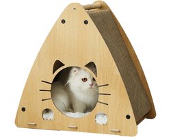 Krabpaal: Kattenhuis Krabpaal - Krabmeubel Huisje - Spelen Rusten - Stabiele Houten Constructie - 45x47x28 cm - Natuurlijk Hout