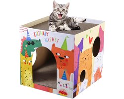 Kattenhuis Krabpaal - Speelhuisje Kitten - Spelen Krabben - Dubbele Laag Design - 30x30x30 cm - Afbeelding Kleur