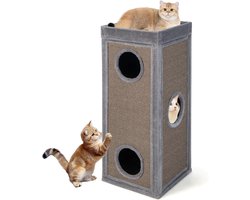 Kattenhuis met holletjes - Krabpaal speelhuis - Katten ontspanning spel - Vier verdiepingen hoog - 40x40x99 cm - Grijs