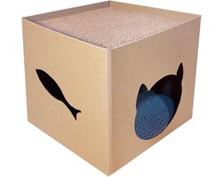 Kattenhuis met Krabmat - Krabbox Kat - Spelen en Rusten - Duurzaam Golfkarton - 30 x 30 x 30 cm
