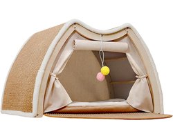 Kattenhuis met Krabpaal - Kattenmand Krabmeubel - Rusten en Spelen - Instortingsvrije Constructie - 50x40x40 cm - Bruin