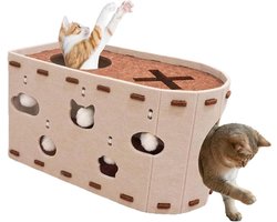 Krabpaal: Kattenhuis met krabpaal - Speelhuisje kat - Meubels beschermen - Robuuste viltconstructie - 52 x 30 x 30 cm - Crèmekleurig