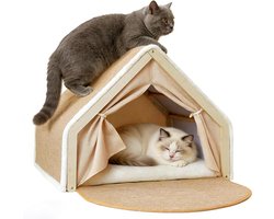 Kattenhuis met Krabplank - Kattentent Kattenmand - Spelen en Krabben - 2-in-1 Ontwerp - 50 x 40 x 40 cm
