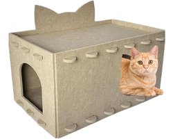 Krabpaal: Kattenhuis Vilt - Kattenmand Krabpaal - Spelen en Rusten - Geluiddempend Ontwerp - 55x38x33cm - Grijs