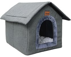 Kattenhuis voor Binnen en Buiten met Pluche Kussen - Opvouwbaar en Zacht 45 x 40 x 45 cm